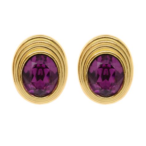 chanel purple earrings|gold earrings with purple stones.